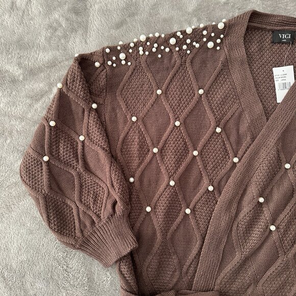 NWT Vici Pearl Brown Wrap Sweater Women's LARGE - Picture 3 of 7